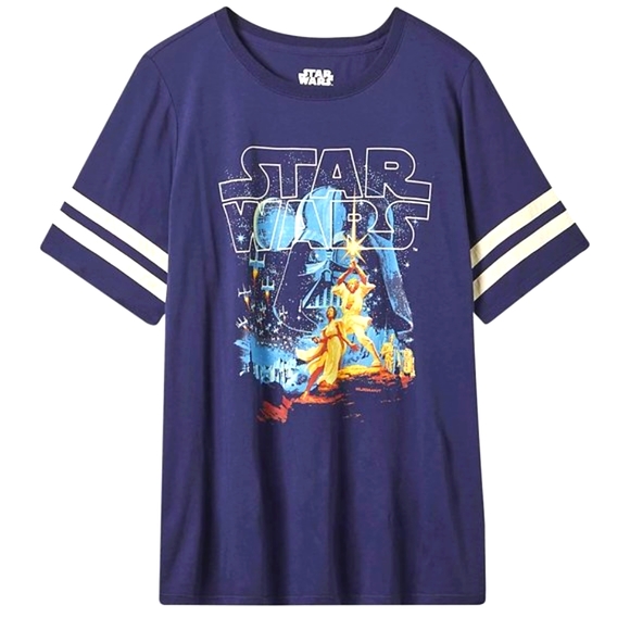 ❤️NWT VINTAGE TORRID STAR WARS - LUKE LEIA MOVIE POSTER FOOTBALL TEE PLUS SIZE - Picture 7 of 12